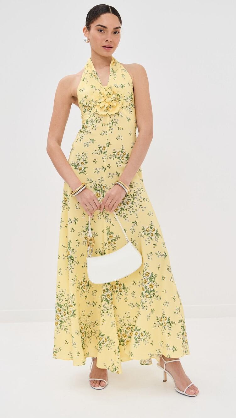 Rodarte Daisy Silk Halter Dress Yellow - 0